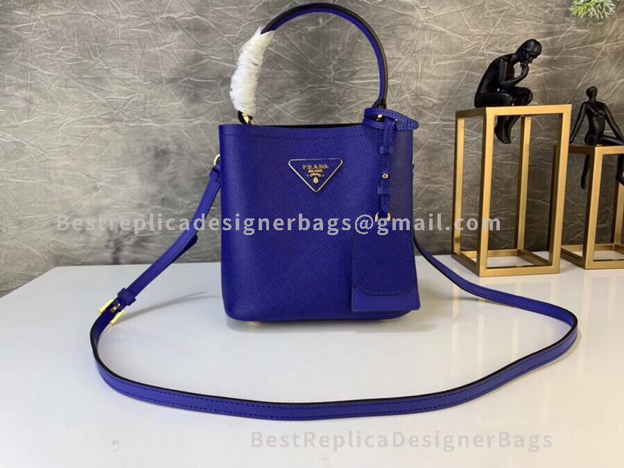 Prada Blue Mini Saffiano Leather Bucket Bag GHW 217